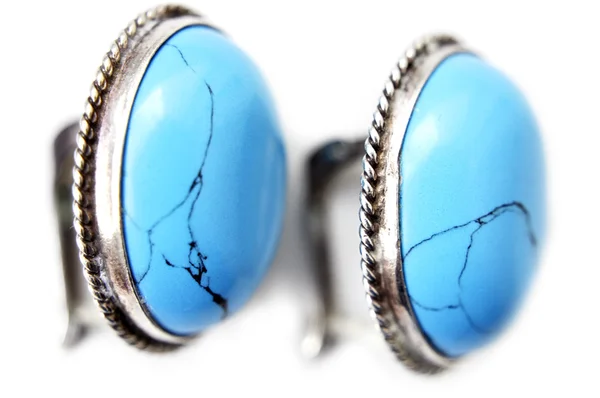Μπλε σκουλαρίκια που απομονώνονται σε λευκό φόντο, οβάλ — Φωτογραφία Αρχείου