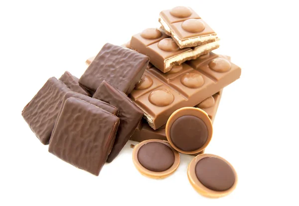 美味巧克力被隔绝在白色背景上的集合 — 图库照片