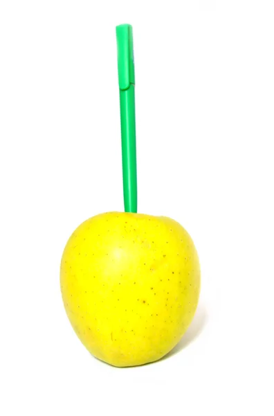 Apple with pen instead of sprig — Stock Photo, Image
