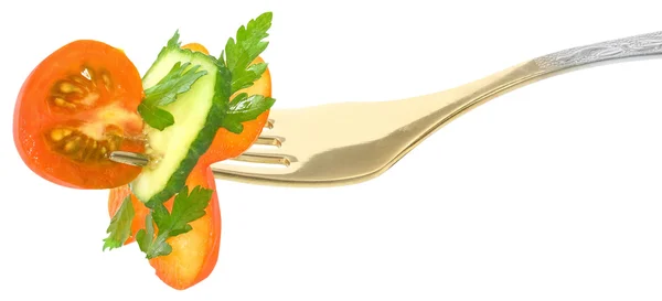 Fork with salad from vegetables isolated — Stock Photo, Image