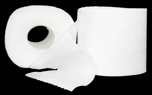 stock image Roll of a white toilet paper on a black background.