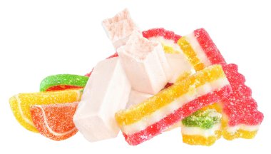 Heap multicolored candy and marshmallows clipart