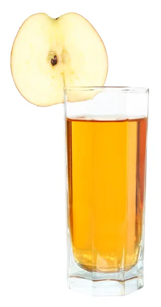 Vidro com suco e maçãs em um fundo branco . — Fotografia de Stock