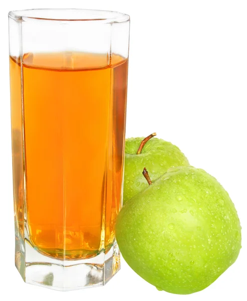 Glas mit Saft und zwei Äpfeln. — Stockfoto