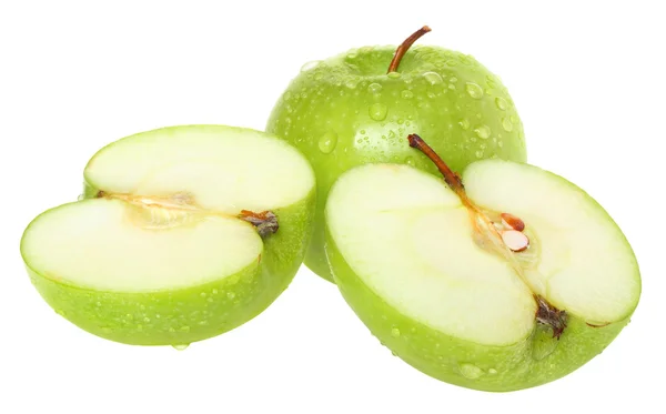 Manzana cortada húmeda sobre un fondo blanco . — Foto de Stock
