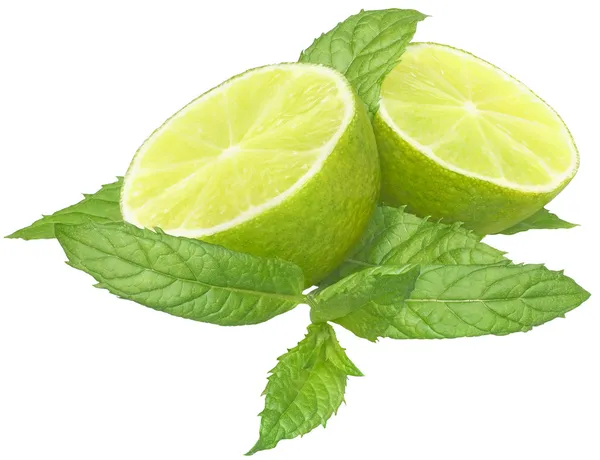 Gesneden?? Lime met muntblaadjes. — Stockfoto