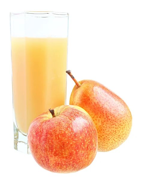 Стекло фруктового сока с яблоком и грушей изолированы — стоковое фото