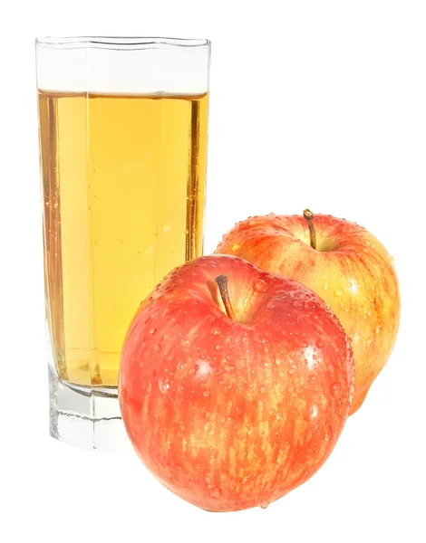 Glas mit Saft und Äpfeln — Stockfoto