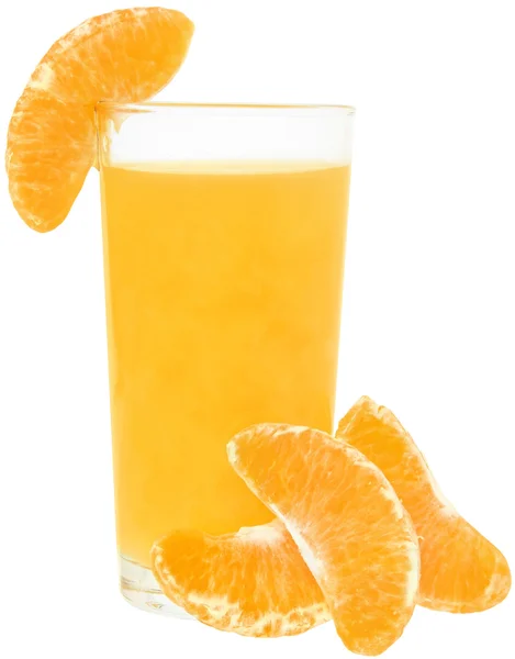 Glass of tangerine juice with tangerine slices — Stock Photo, Image