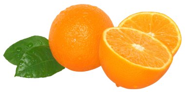 Orange cut in half with leaves clipart