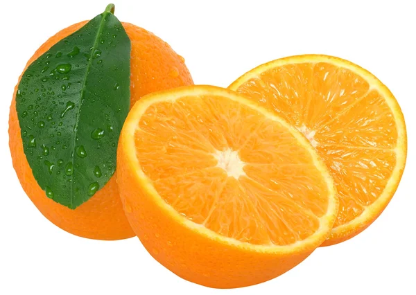 Orange halbiert mit Blättern — Stockfoto