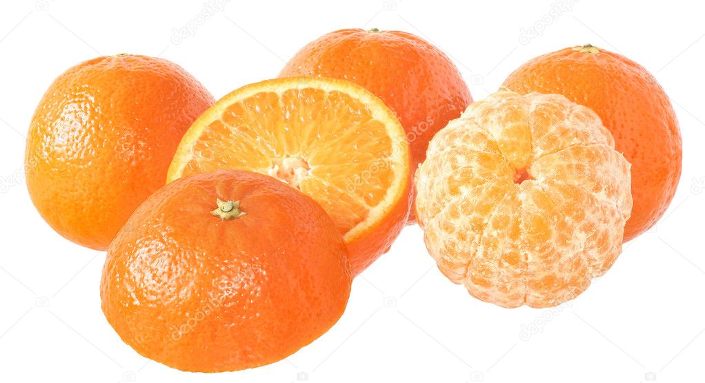 Sliced and peeled mandarins isolated.