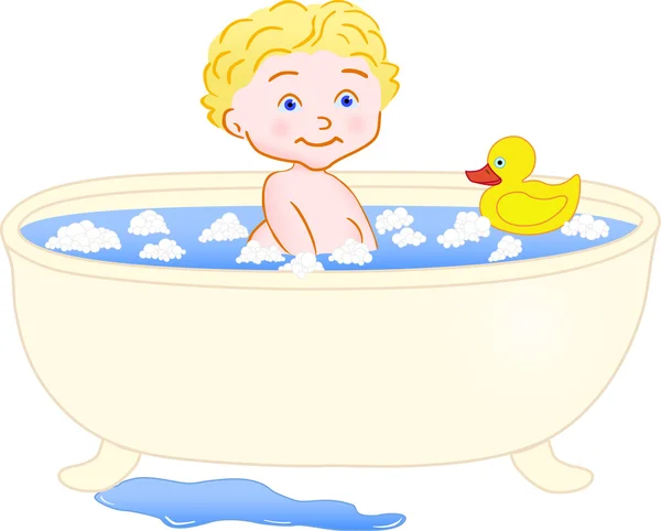 Tot bathes in bath isolated — Stock Vector