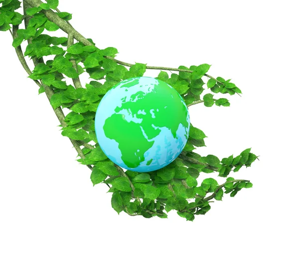 手 - 地球をもつツリー ストック画像