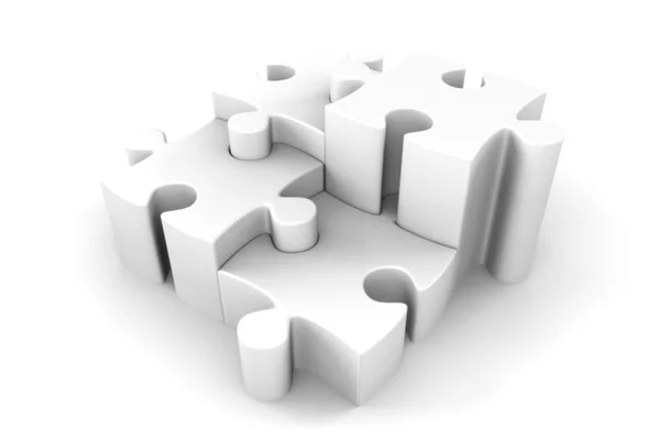 3d Puzzle Pieces In White Interlocking — Stock Photo, Image