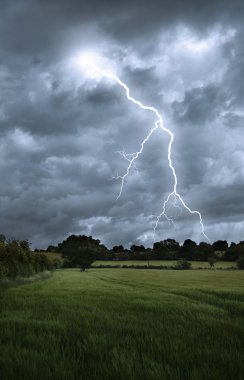 Lightning Strike Over Field Landscape clipart