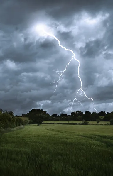 Lightning Strike mező táj felett — Stock Fotó