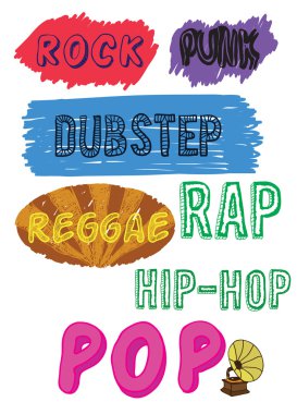 Doodle music styles clipart