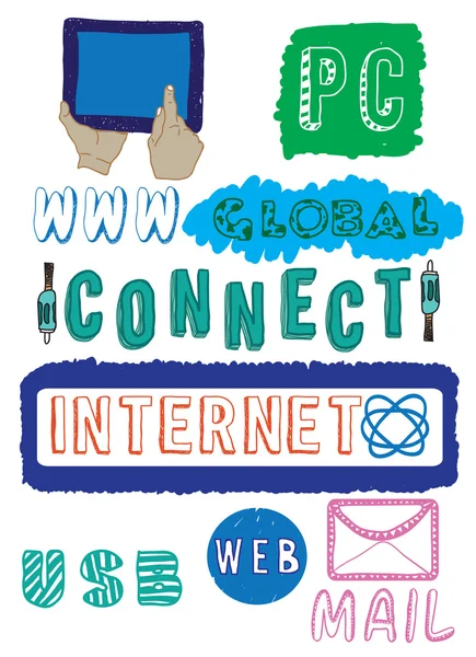 Internet und Technologie-Doodles — Stockvektor
