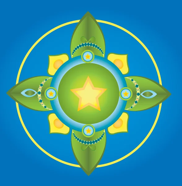 Vektor mandala med gul stjärna — Stock vektor