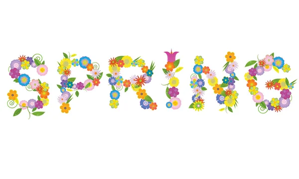 Wort Frühling aus Blumen — Stockvektor