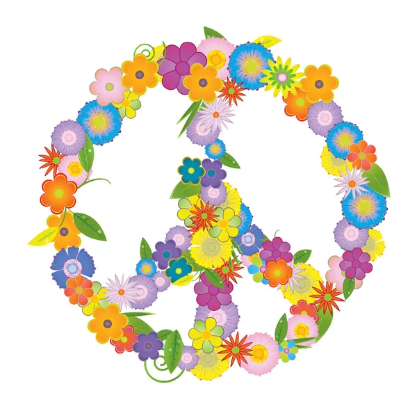 Vector peace symbol made from flowers on white background — Stock Vector