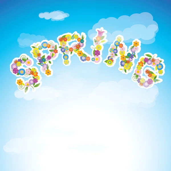 Slovo jaro z květin - vektorové ilustrace — Stockový vektor