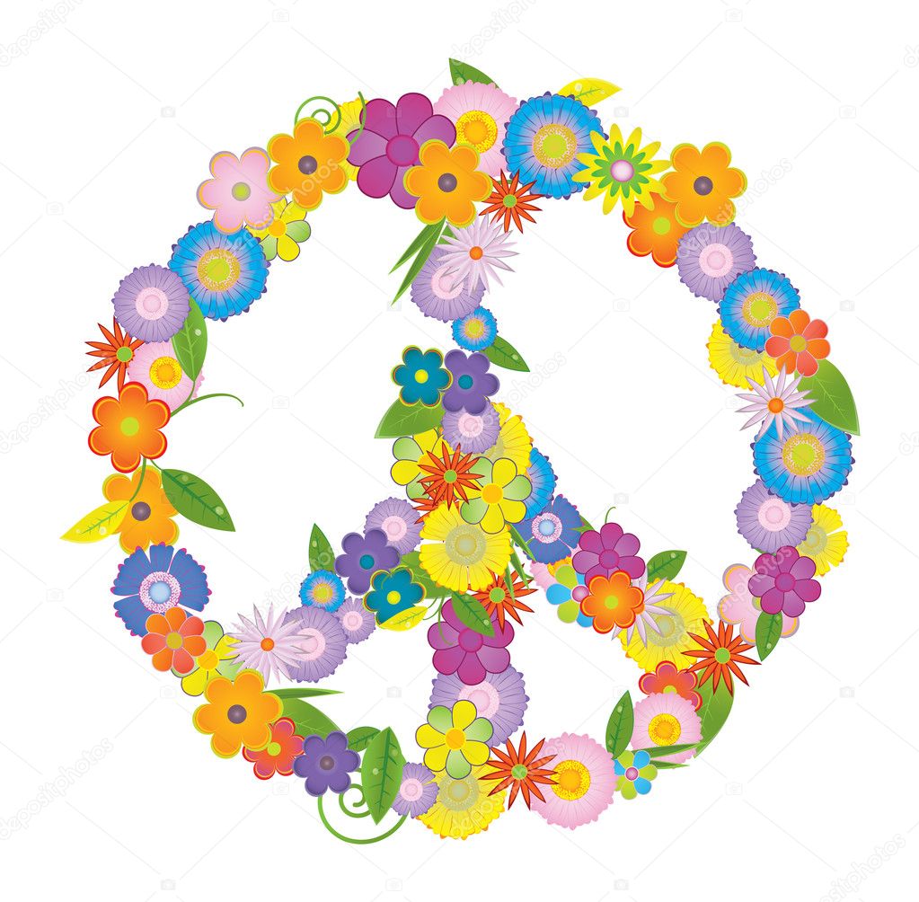 Vector peace symbol made from flowers on white background
