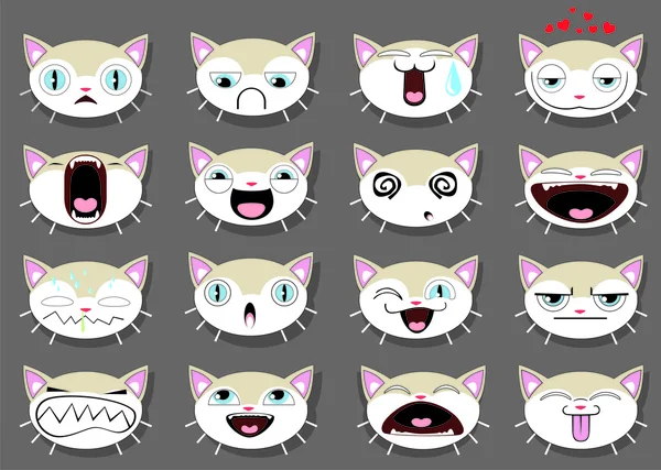 Σύνολο 16 γελαστούληδες γατάκι — 图库矢量图片