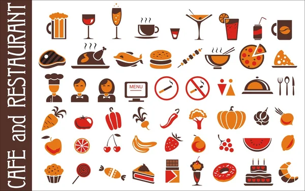 Food and drink icons set white background — Stock Vector