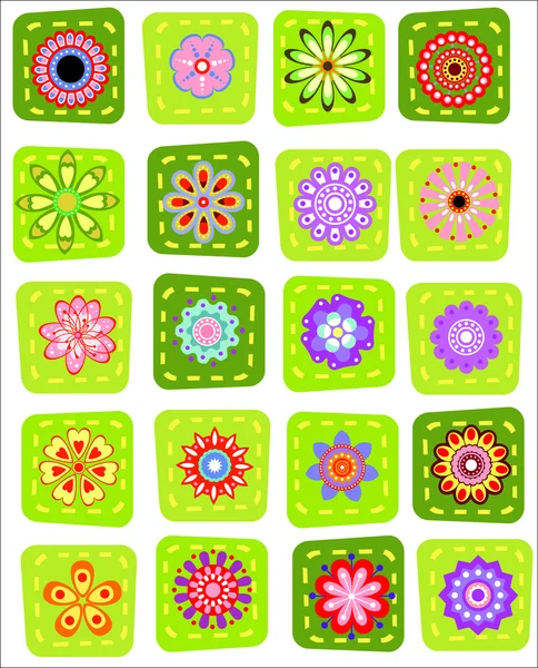 20 färgglada lapptäcke blomma ikoner — Stock vektor