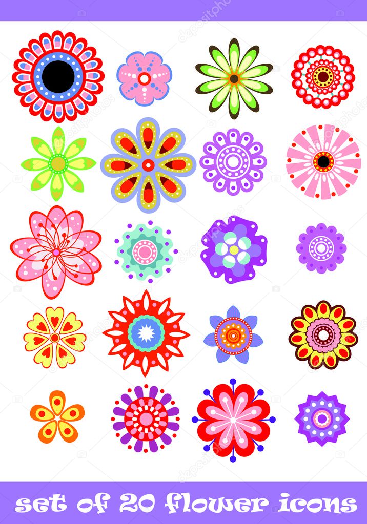20 colorful flower icons
