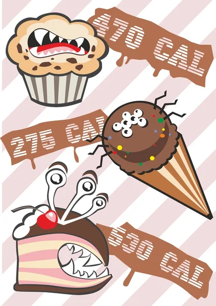 Monster Sweets and its Calories — Stock Vector