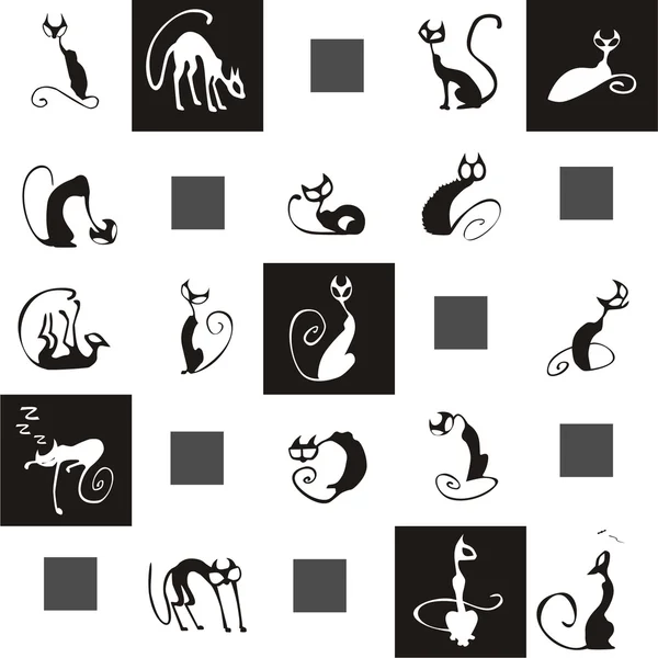 Zwart-witte katten pictogrammen — Stockvector