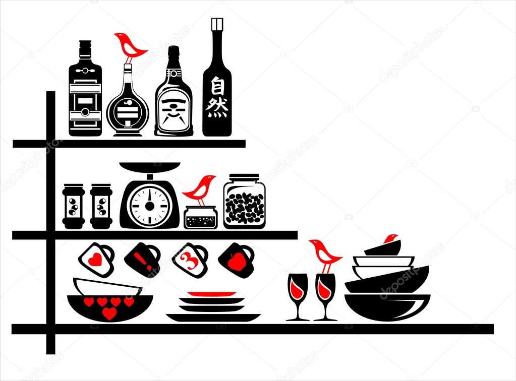 Wall stickers black and red kitchen shelves
