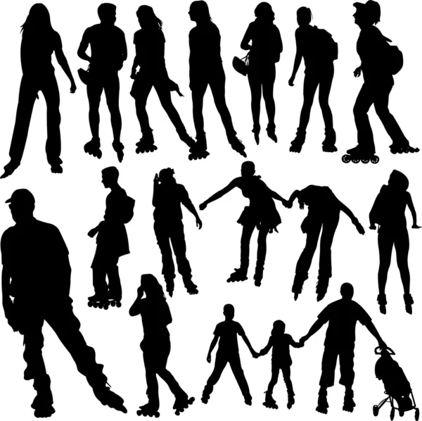 Rollerskating silhouettes — Stock Vector