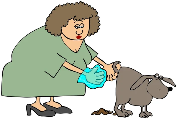 Femme ramassant après son chien — Photo