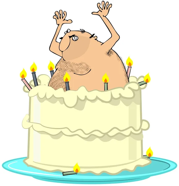 벌 거 벗은 남자는 케이크에서 점프 — 스톡 사진