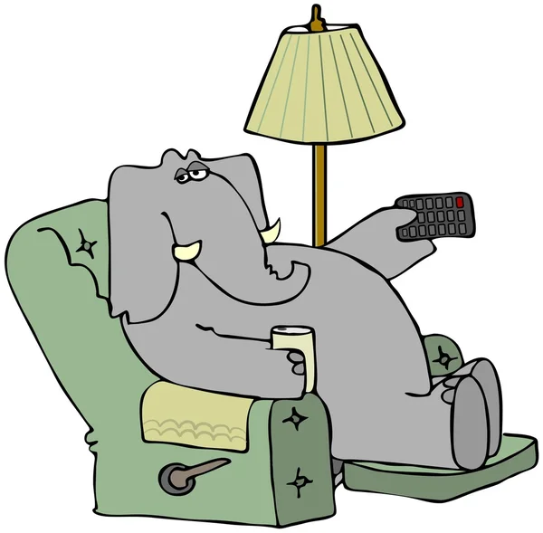 Elephant In A Chair With A Remote — Stock Photo, Image
