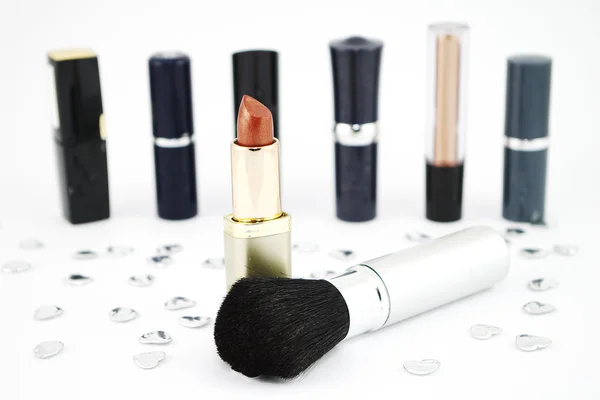 Lipstick and make-up brush. — Stock Photo, Image