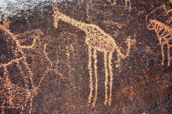 Arte rupestre antiga no Níger retratando uma girafa — Fotografia de Stock