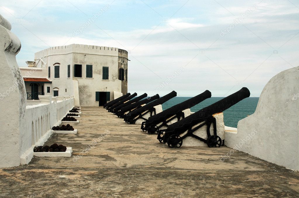 Cannons along wall at Cape Coast castle #2