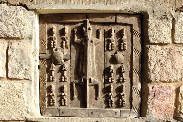 Traditional Dogon carved granary door