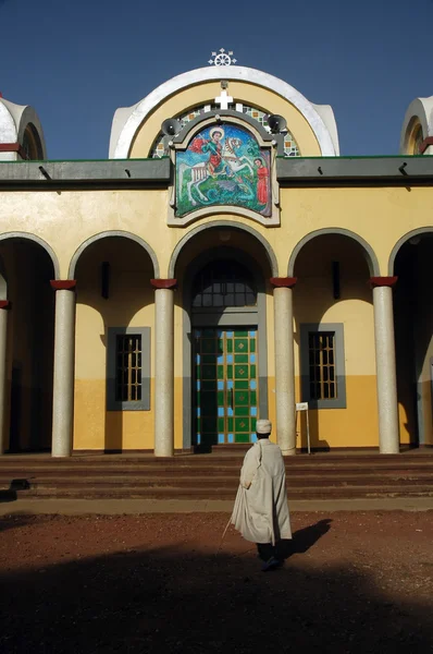 stock image Ethiopian priest in front of church