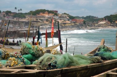 Fishing nets and boats on Cape Coast foreshore #2 clipart