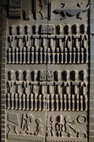 Close up of a traditional Dogon door
