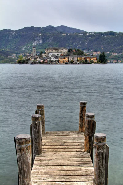 stock image San Giulio island from the pier