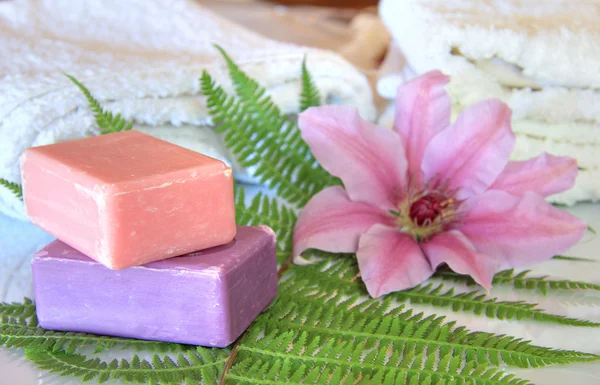 stock image Soaps with white towels