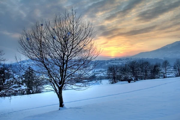 Pôr-do-sol mágico inverno — Fotografia de Stock
