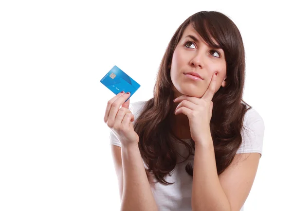 Jong meisje met credit card — Stockfoto